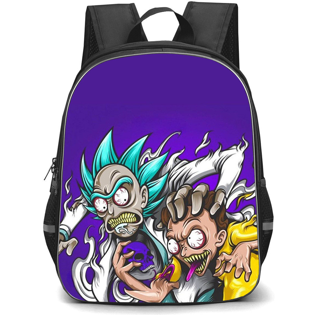 Rick And Morty Backpack StudentPack - Rick And Morty Character Zombie Cartoon Art On Purple Background