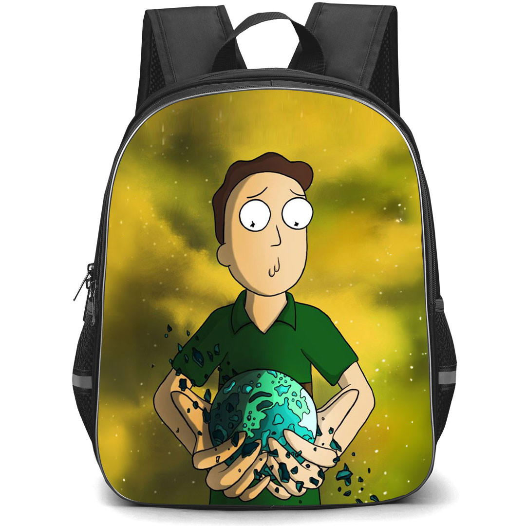 Rick And Morty Jerry Smith Backpack StudentPack - Jerry Smith Holding Earth On Yellow Background