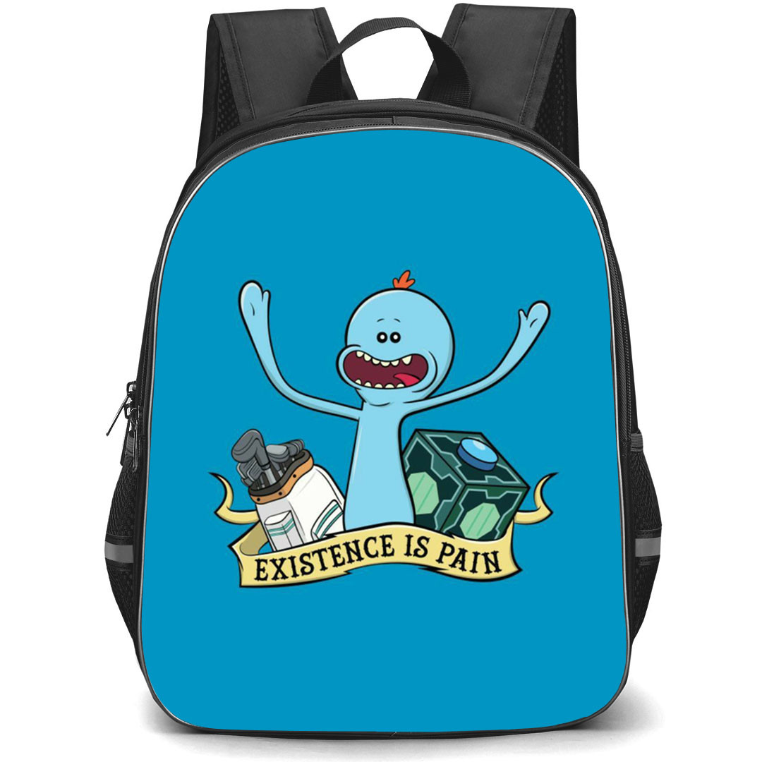 Rick And Morty Mr Meeseeks Backpack StudentPack - Mr Meeseeks Existence Is Pain Art On Blue Background