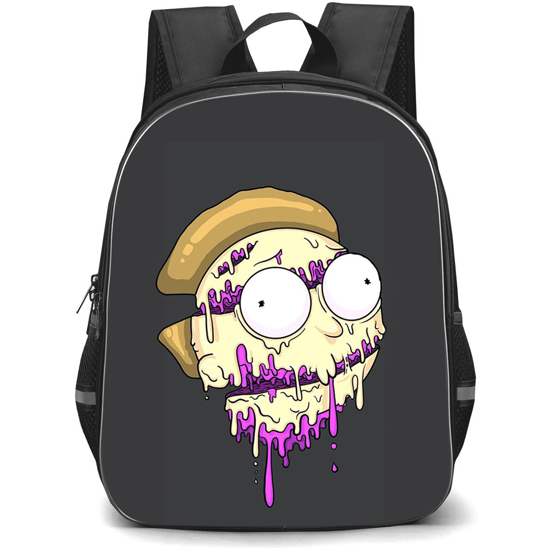 Rick And Morty Backpack StudentPack - Rick And Morty Melting Trippy Head On Dark Background