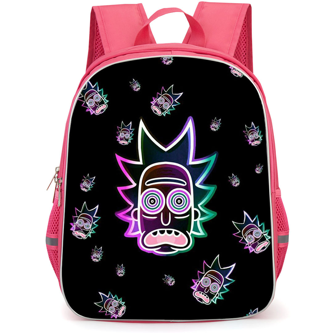 Rick And Morty Backpack StudentPack - Rick And Morty Neon Trippy Head On Black Background