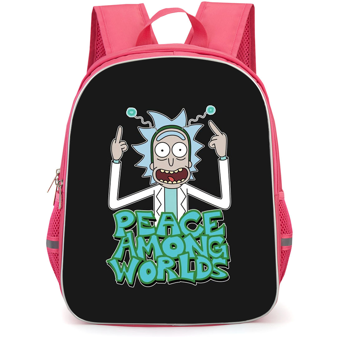 Rick And Morty Rick Sanchez Backpack StudentPack - Rick Sanchez Peace Among Worlds Sticker On Black Background
