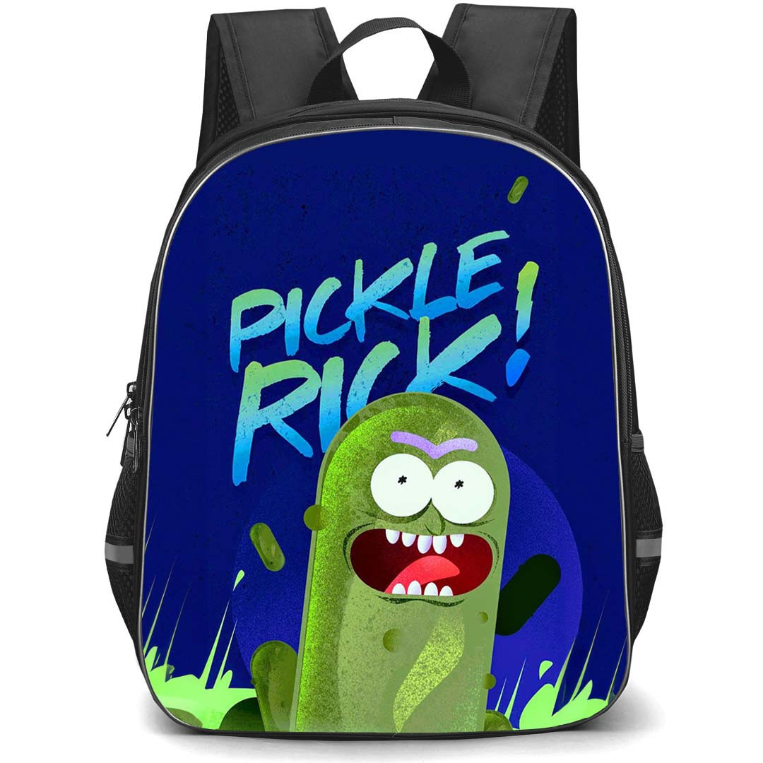 Rick And Morty Pickle Rick Backpack StudentPack - Pickle Rick On Blue Background Illustration Art