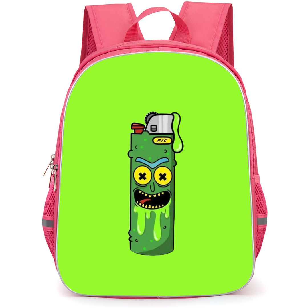 Rick And Morty Pickle Rick Backpack StudentPack - Pickle Rick Lighter Sticker On Green Background