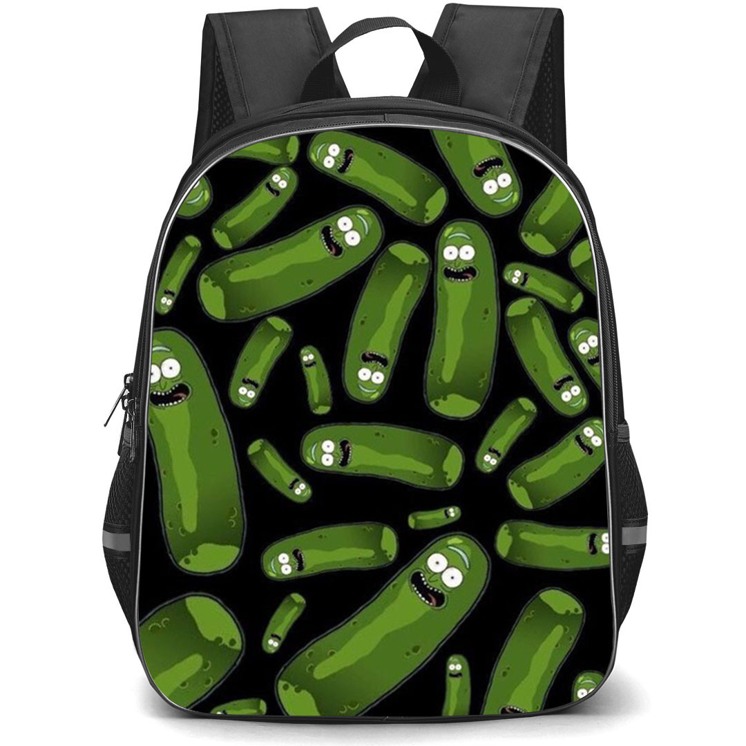 Rick And Morty Pickle Rick Backpack StudentPack - Pickle Rick Pattern Art On Black Background