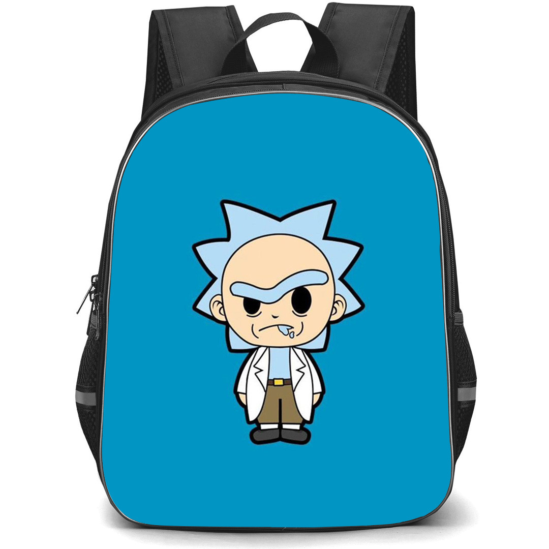Rick And Morty Rick Sanchez Backpack StudentPack - Rick Sanchez Chibi Standing On Blue Background
