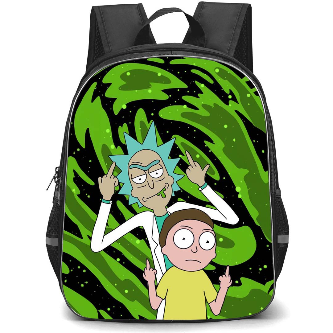 Rick And Morty Backpack StudentPack - Rick And Morty Showing Middle Finger Illustration Art