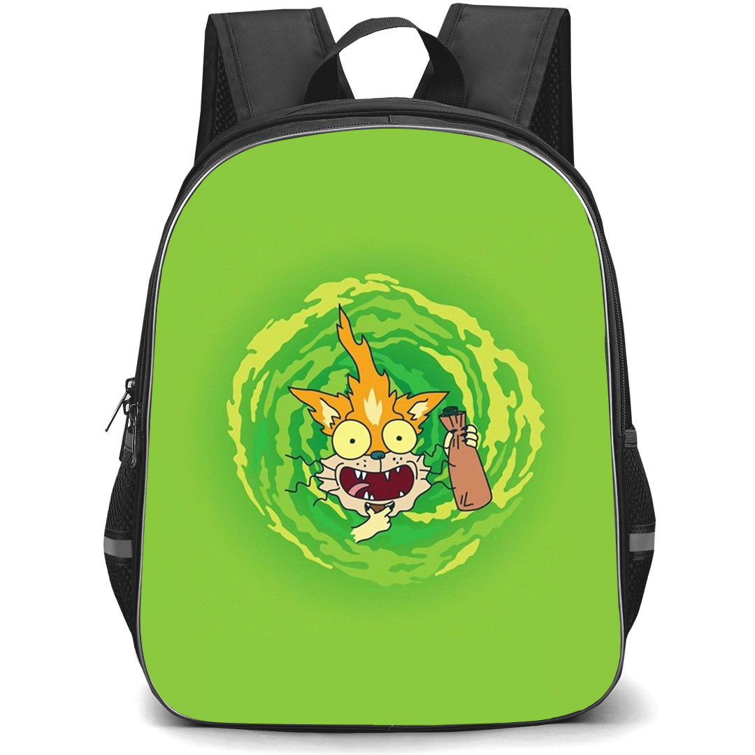 Rick And Morty Squanchy Backpack StudentPack - Squanchy Inside the Portal On Green Background