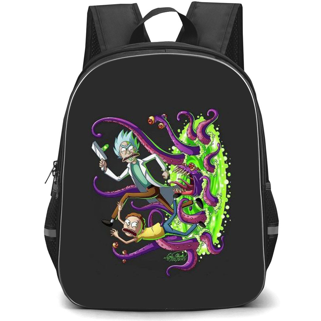Rick And Morty Backpack StudentPack - Rick and Morty Alien Tentacles Sticker On Black Background
