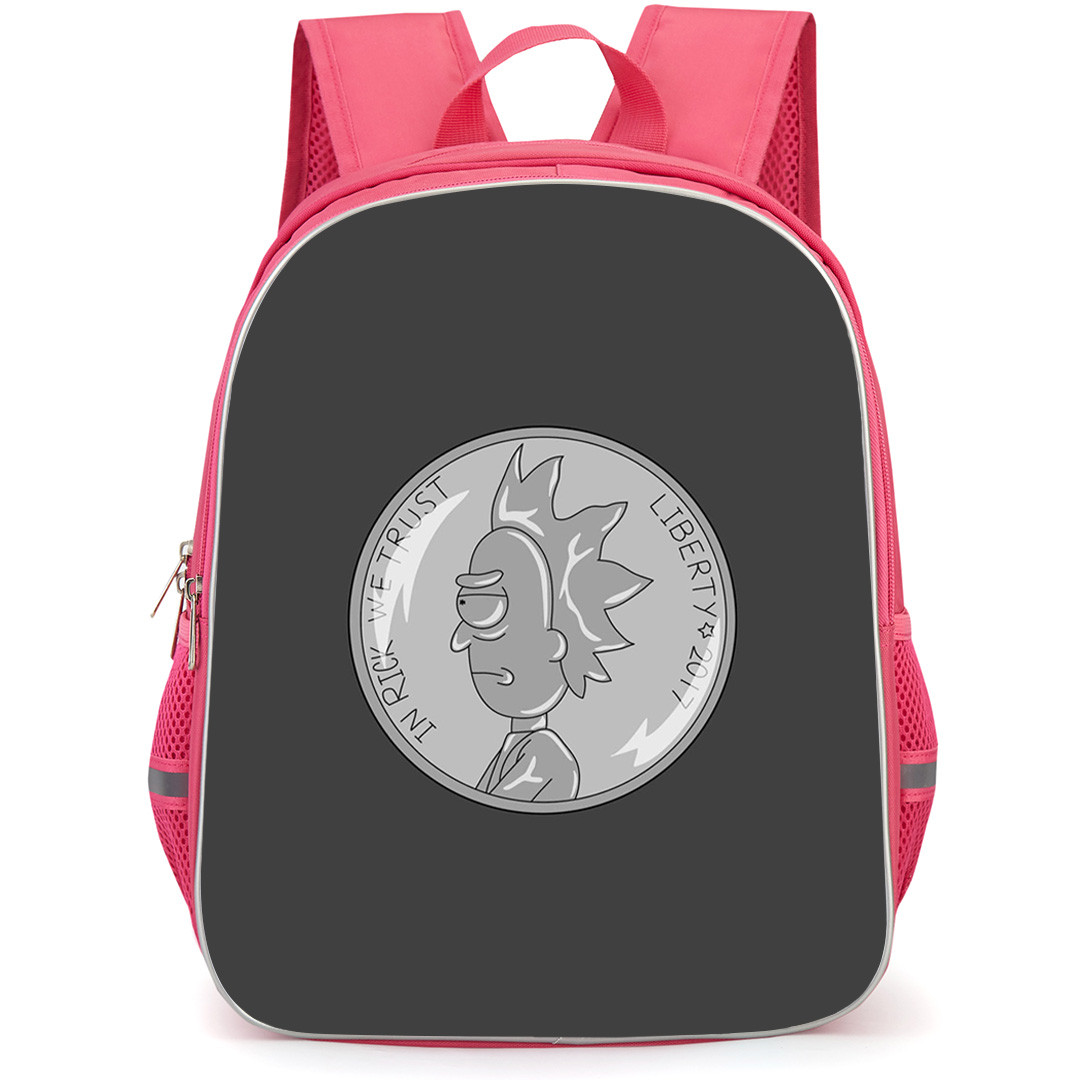 Rick And Morty Backpack StudentPack - Rick And Morty X Nickel Rick Coin On Gray Background