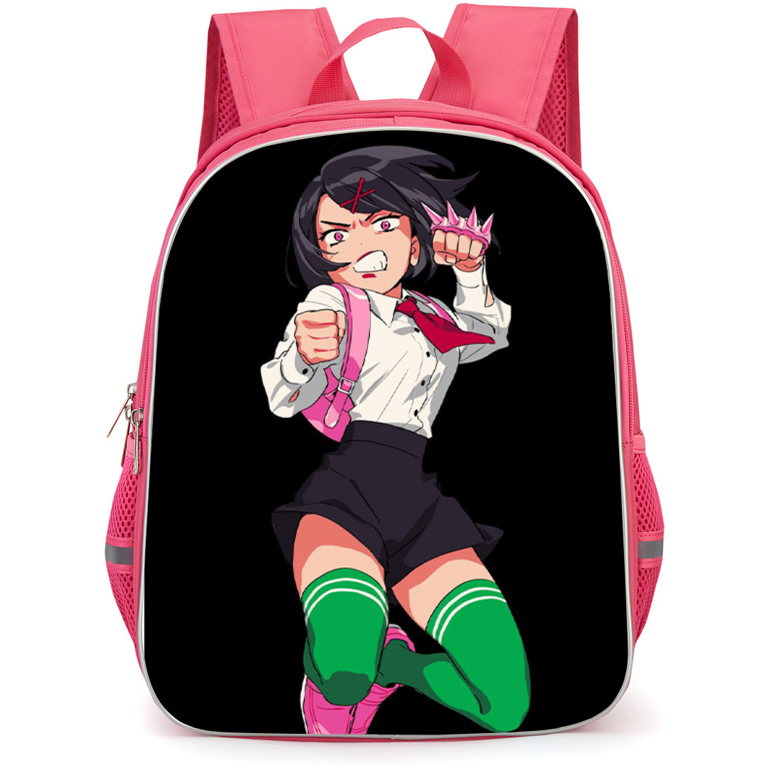 River City Girls Misako Backpack StudentPack - Misako In Action Posture Illustration Art On Black Background