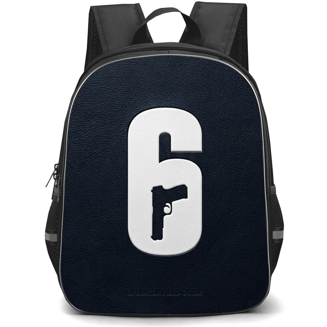 Tom Clancy's Rainbow Six Backpack School Bag StudentPack - Tom Clancy's Rainbow Six Game Logo Leather Background Poster