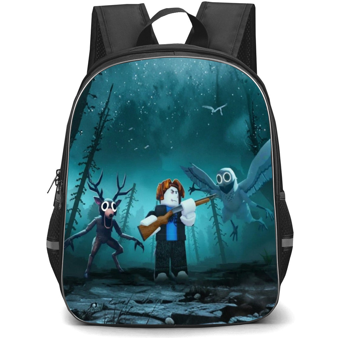 Roblox 99 Nights in the Forest Backpack School Bag StudentPack - Holding Gun Deer And Owl Poster
