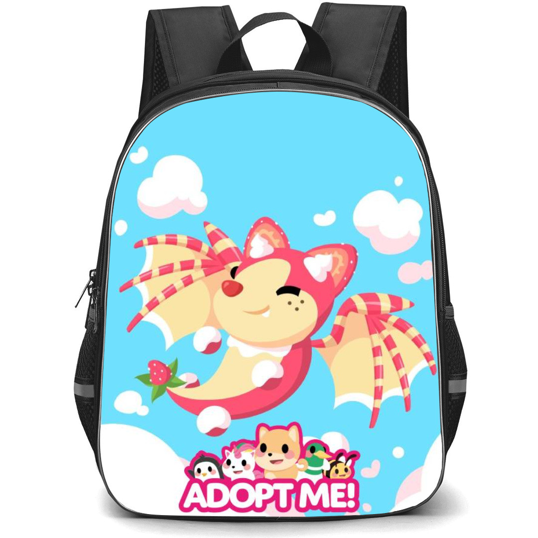 Roblox Adopt Me Strawberry Shortcake Bat Dragon Backpack StudentPack - Strawberry Shortcake Bat Dragon Cartoon Art On Blue Background