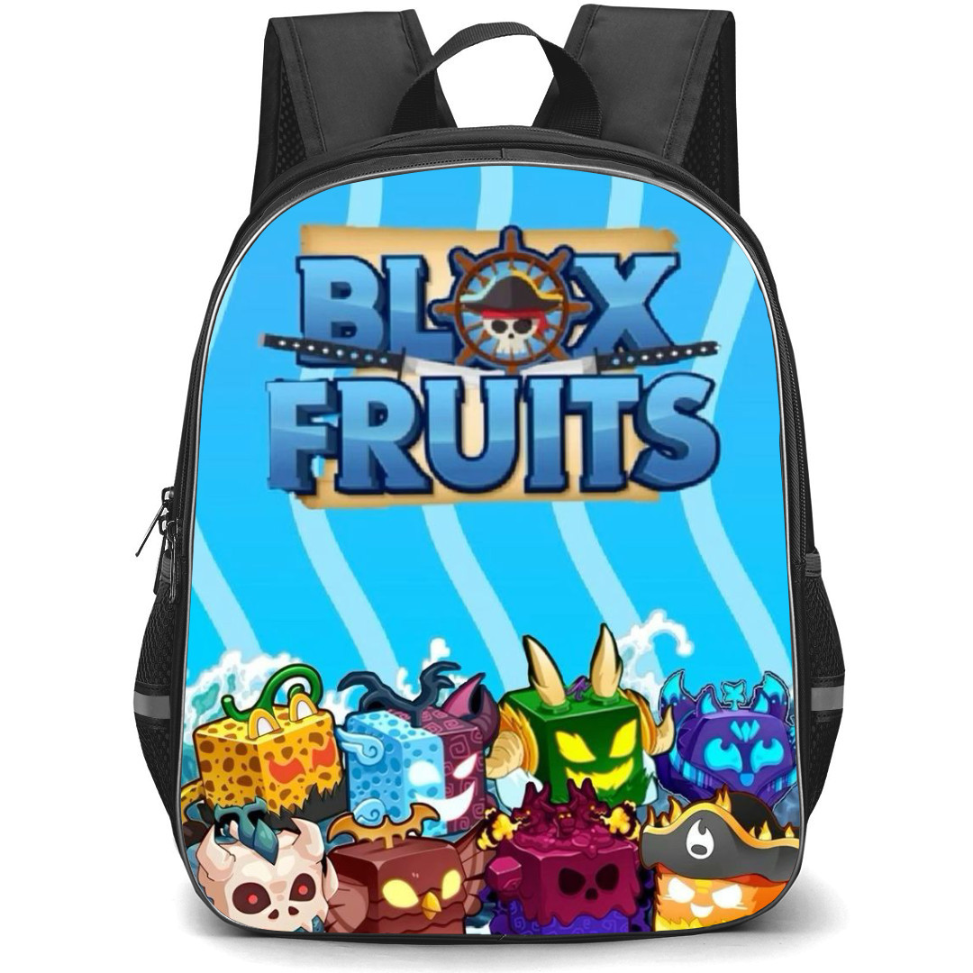 Roblox Blox Fruits Backpack StudentPack - Blox Fruits Series Logo On Blue Wave Background