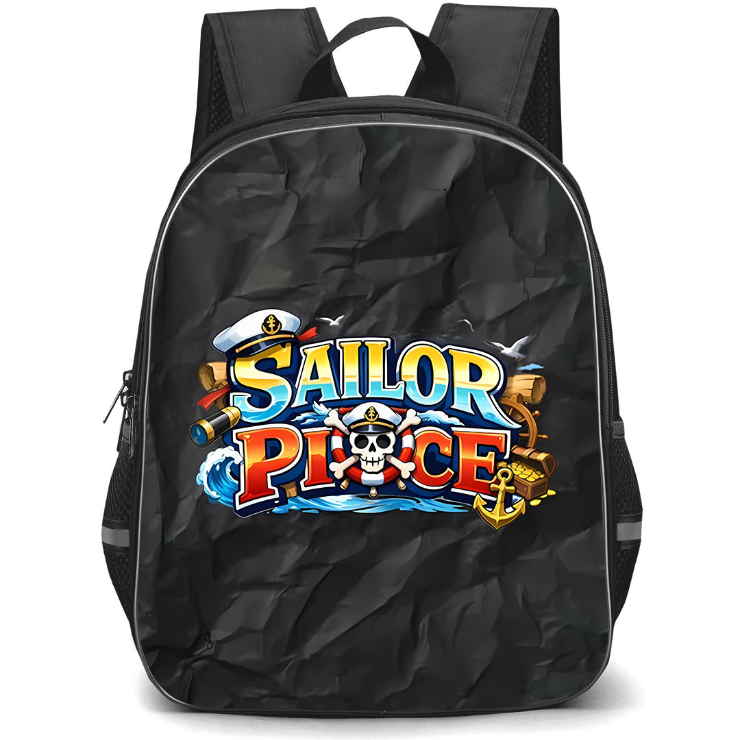 Roblox Sailor Piece Backpack School Bag StudentPack - Roblox Sailor Piece Logo On Black Crumpled Paper Background