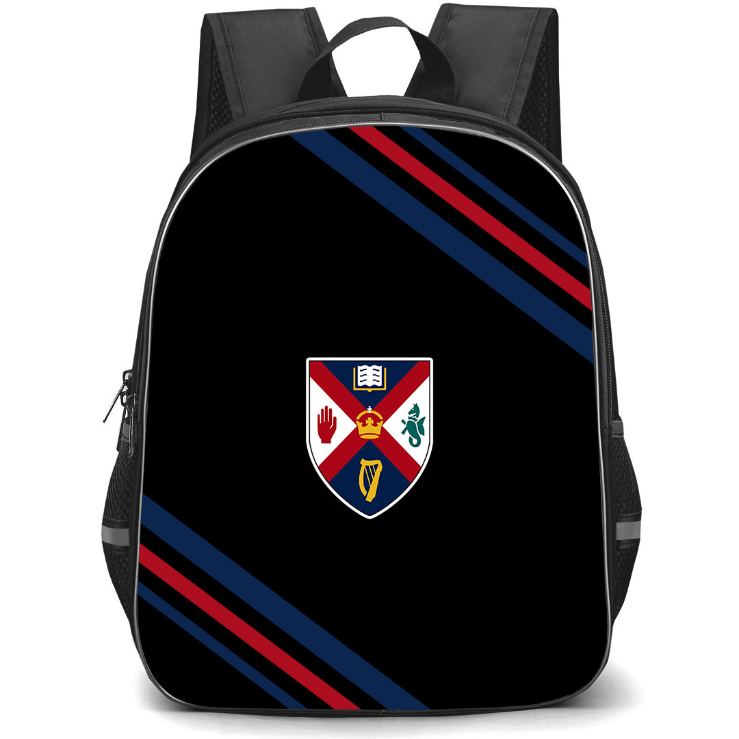 Queen's University Belfast Rugby Football Club Backpack School Bag StudentPack - Queen's University Belfast Rugby Football Club Large Logo With Stripe