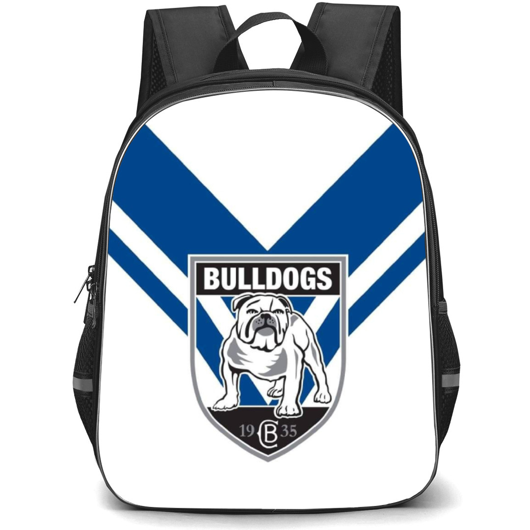 Canterbury Bankstown Bulldogs Rugby League Club Limited Backpack School Bag StudentPack - Logo White And Blue Background