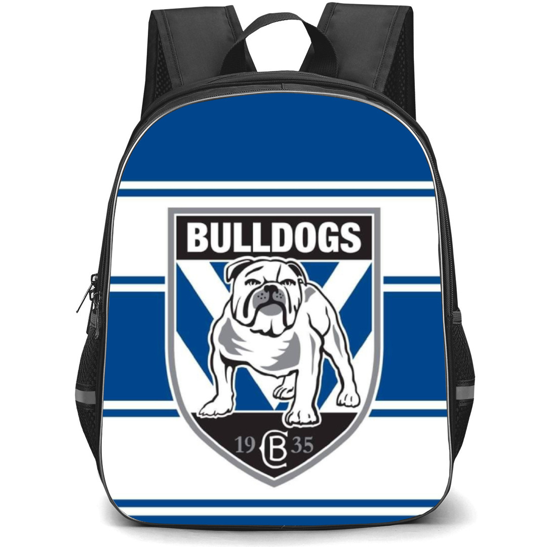 Canterbury Bankstown Bulldogs Rugby League Club Limited Backpack School Bag StudentPack - Logo White Blue Stripe Background