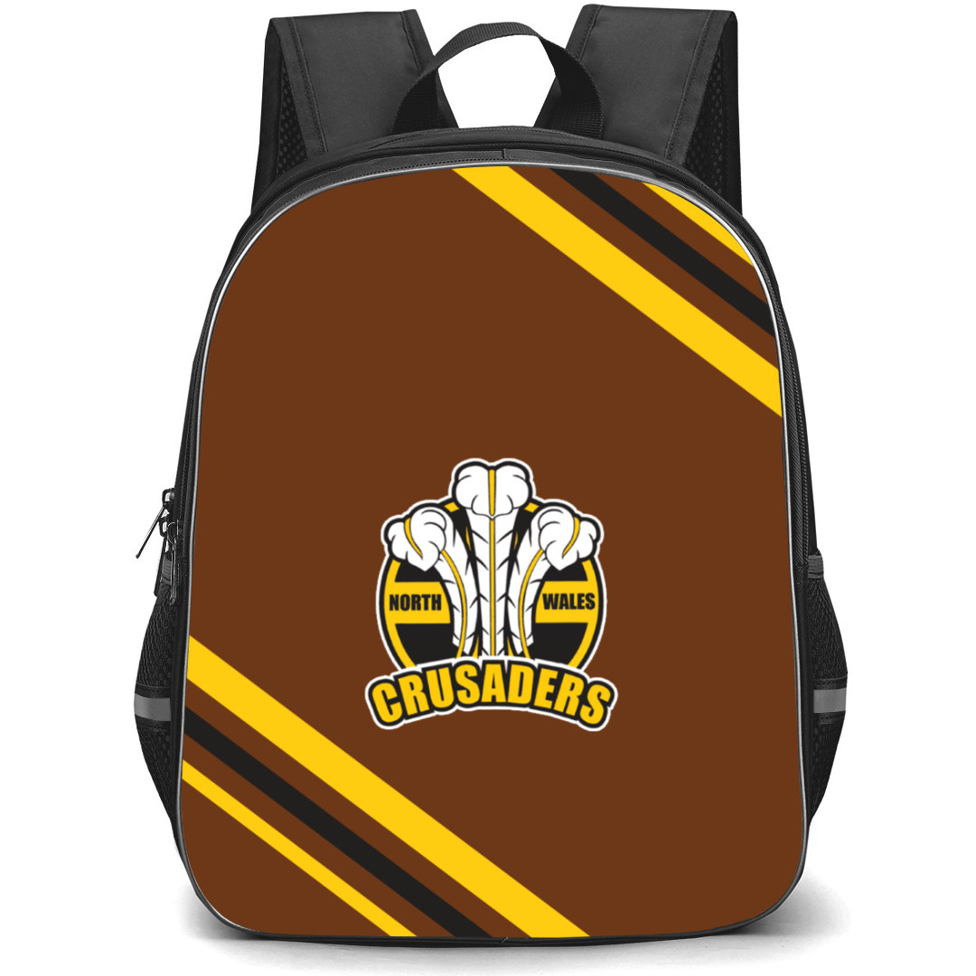 North Wales Crusaders Rugby League Football Club Backpack School Bag StudentPack - Large Logo With Stripe