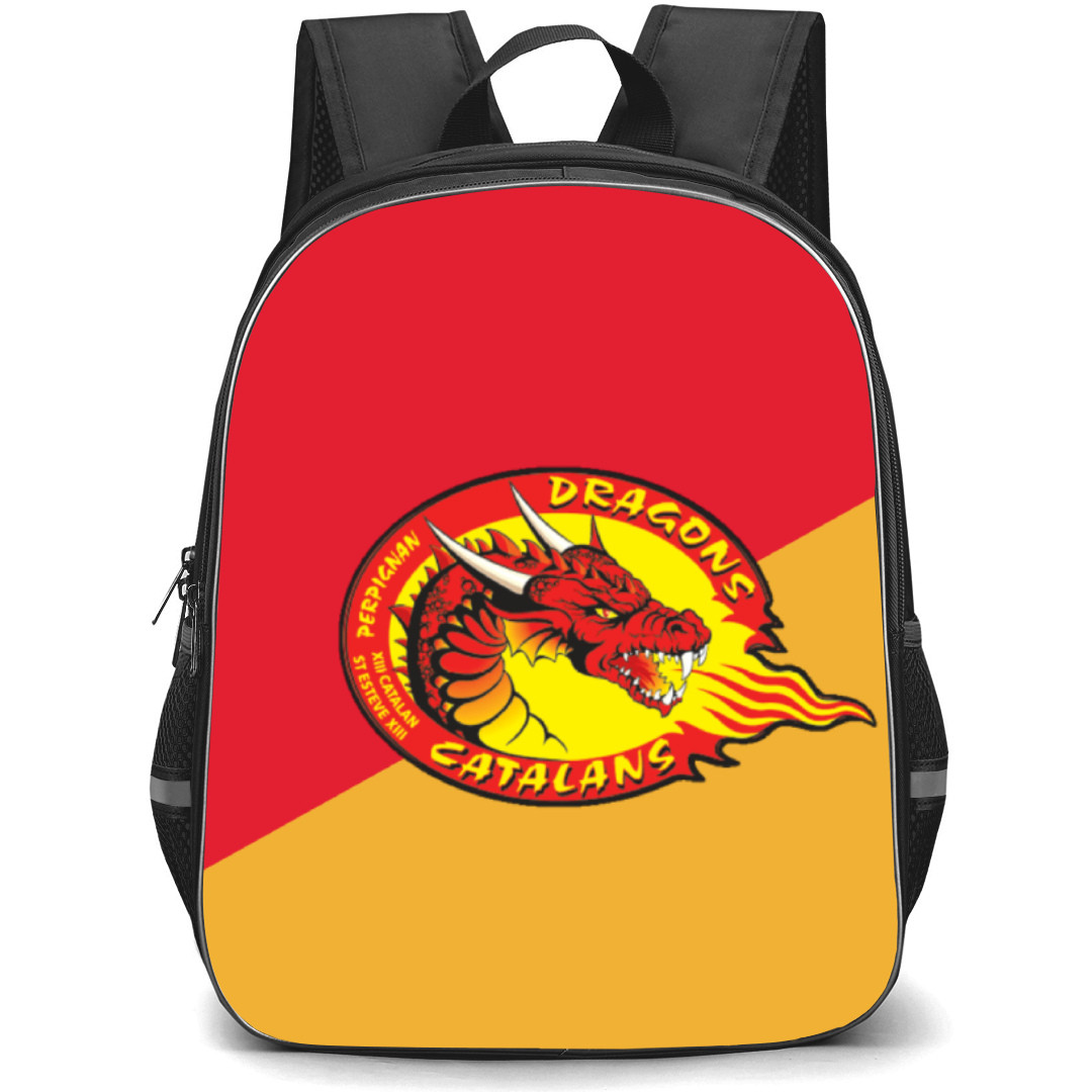 Catalans Dragons XIII Backpack School Bag StudentPack - Logo Red And Yellow Background
