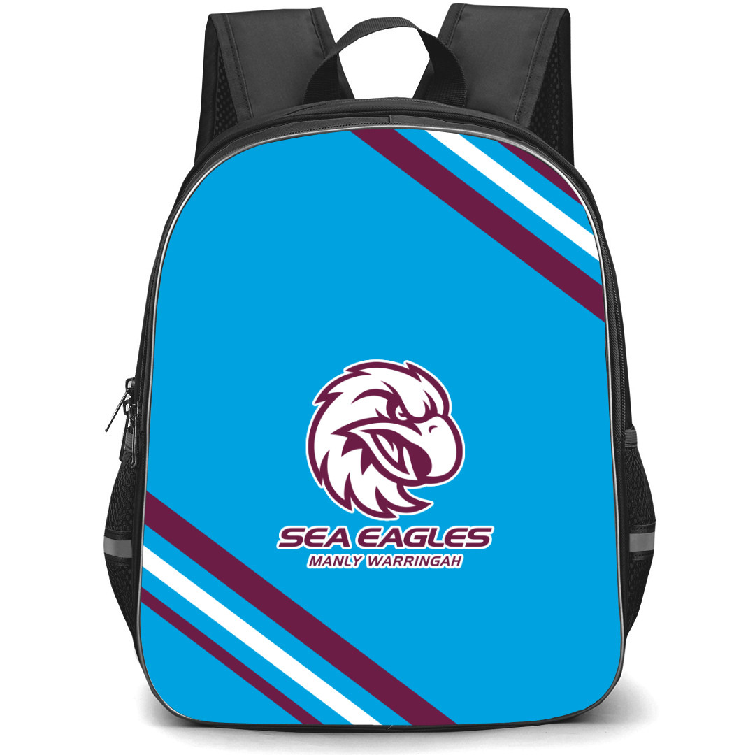 Manly Warringah Sea Eagles Rugby League Football Club Backpack School Bag StudentPack - Large Logo With Stripe