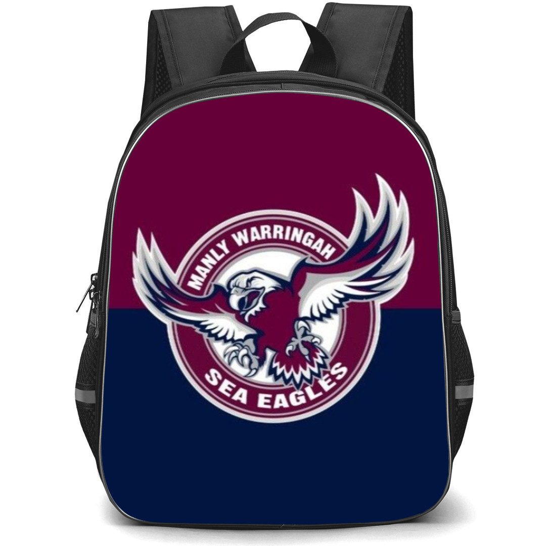 Manly Warringah Sea Eagles Rugby League Football Club Backpack School Bag StudentPack - Logo Burgundy And Blue Background