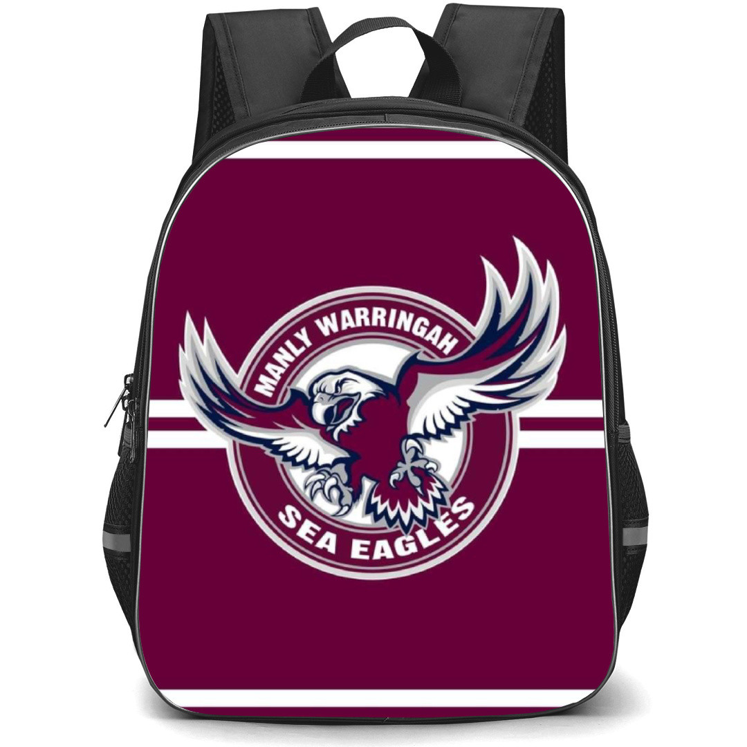 Manly Warringah Sea Eagles Rugby League Football Club Backpack School Bag StudentPack - Logo Burgundy And White Stripe Background
