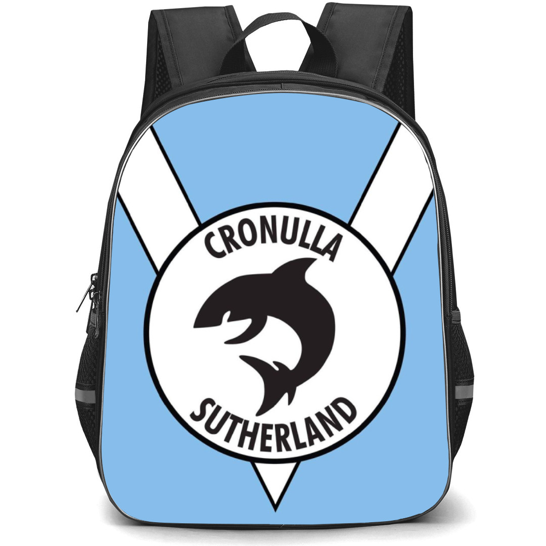 Cronulla Sutherland District Rugby League Football Club Ltd Sharks Backpack School Bag StudentPack - Logo Blue And White Poster