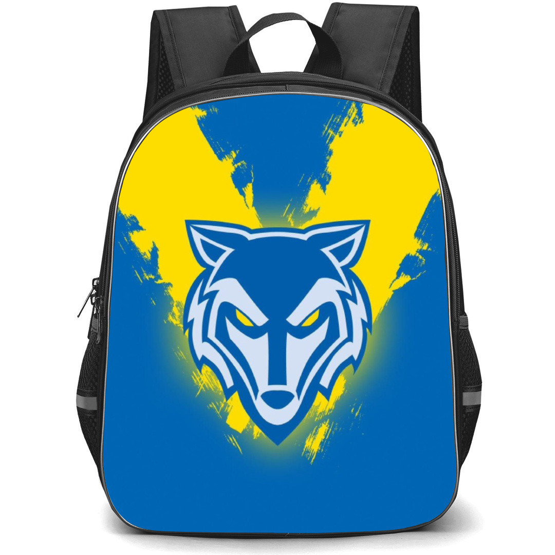 Warrington Wolves Rugby League Football Club Backpack School Bag StudentPack - Logo Blue And Yellow Paint Background