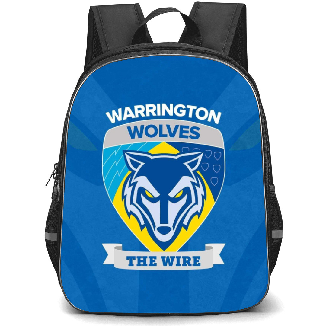 Warrington Wolves Rugby League Football Club Backpack School Bag StudentPack - Logo Overlay Grunge Blue Background