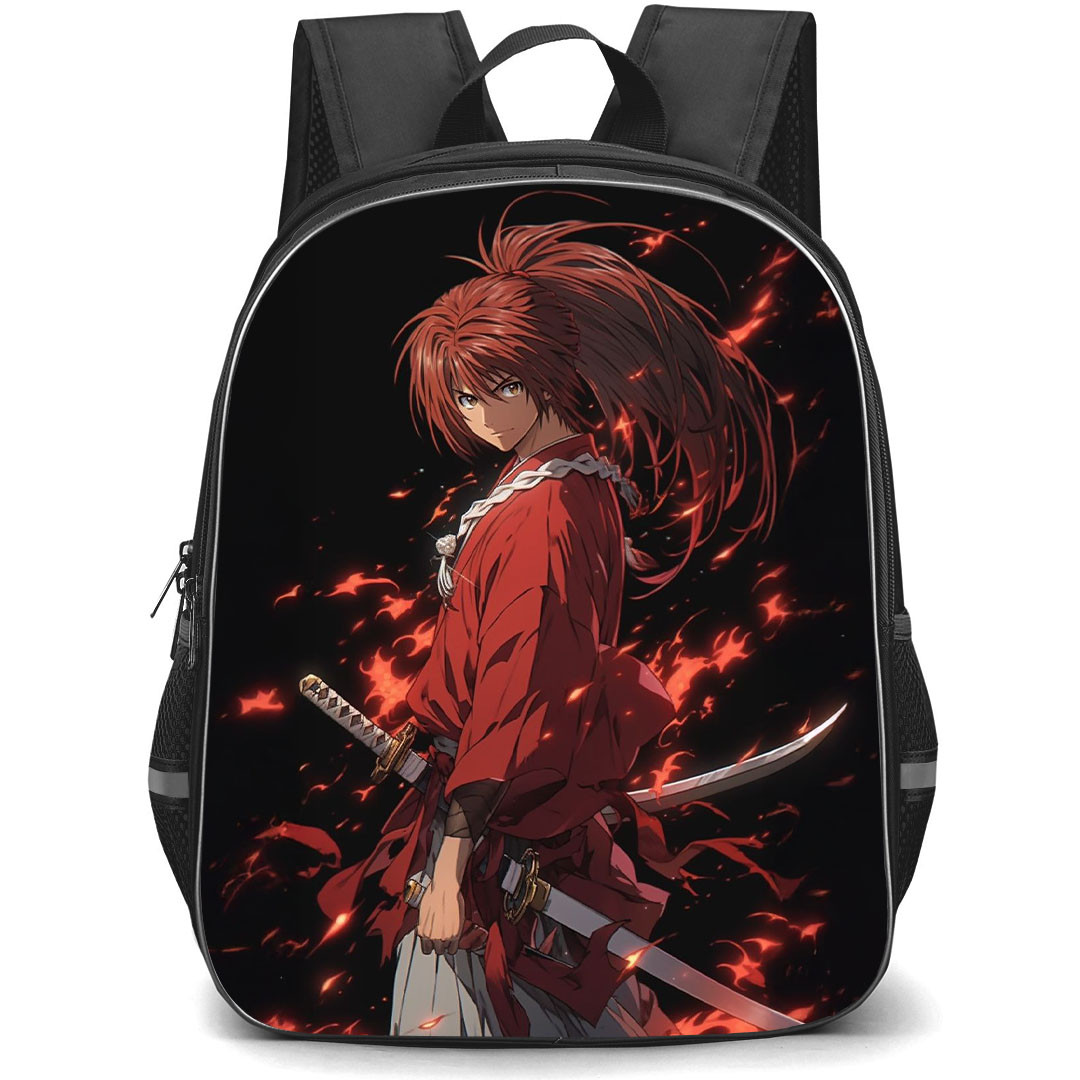 Rurouni Kenshin Kenshin Himura Backpack StudentPack - Kenshin Himura In Flames Black Background