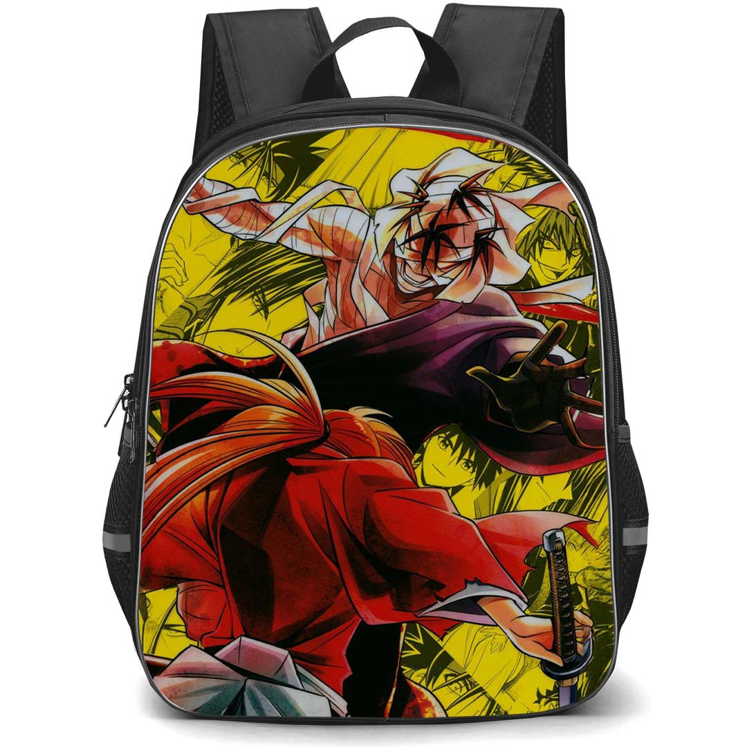 Rurouni Kenshin Kenshin Himura Backpack StudentPack - Kenshin Himura Vs Makoto Shishio Comic Art Yellow Background
