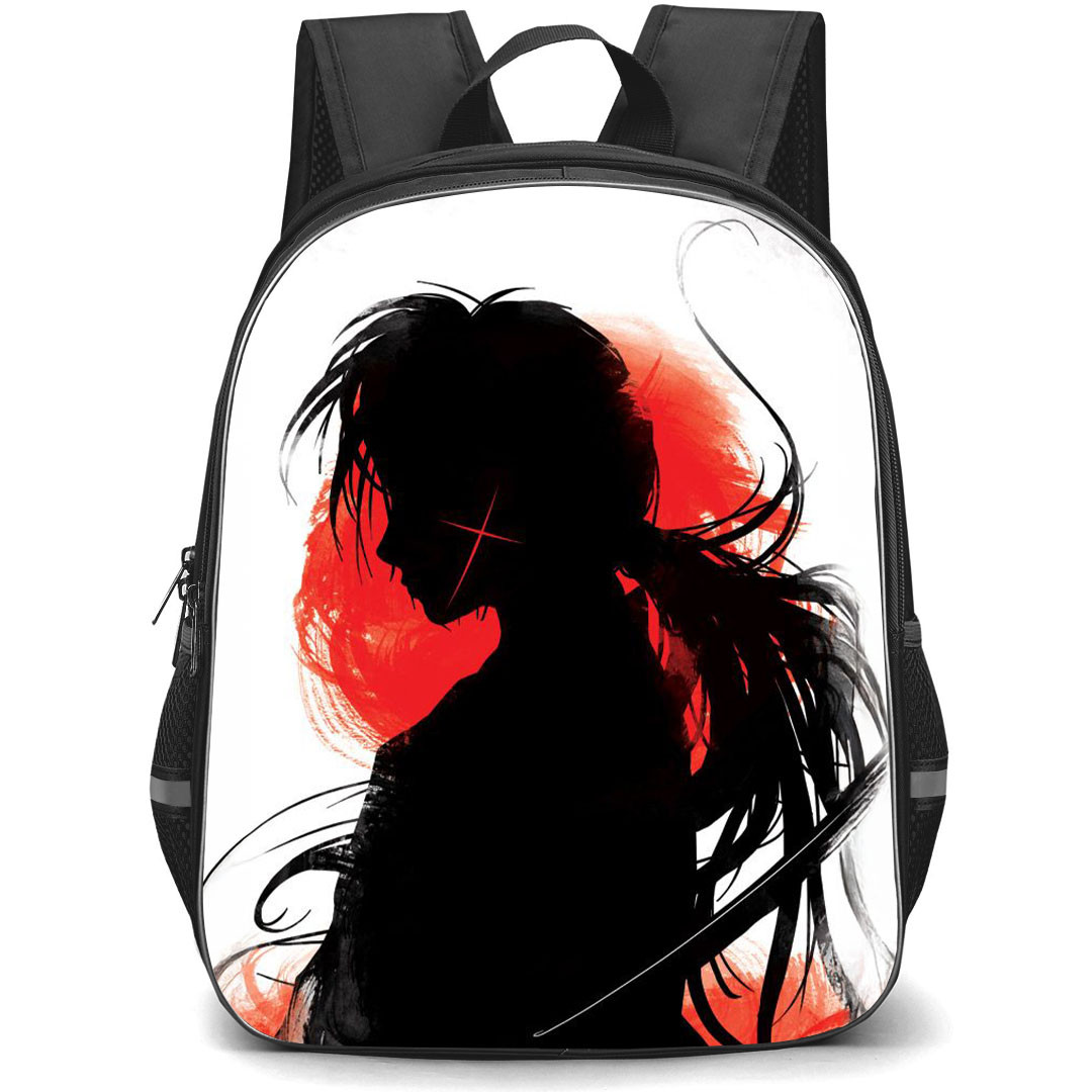 Rurouni Kenshin Kenshin Himura Backpack StudentPack - Kenshin Himura Silhouette Red Circle Background