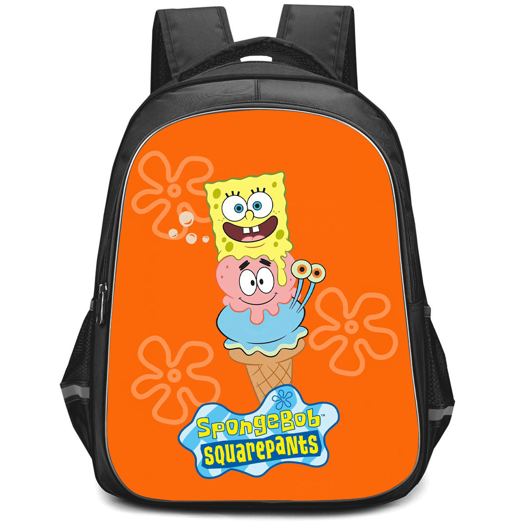 SpongeBob Backpack StudentPack - SpongeBob Patrick Snail Ice Cream On Orange Background