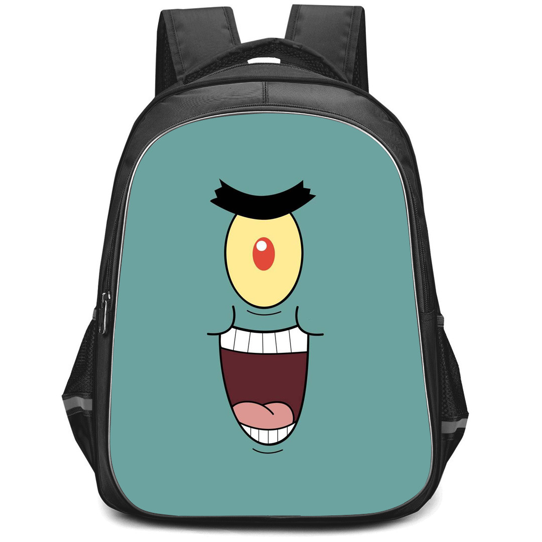 SpongeBob Plankton Backpack StudentPack - Plankton Smiling On Cyan Background