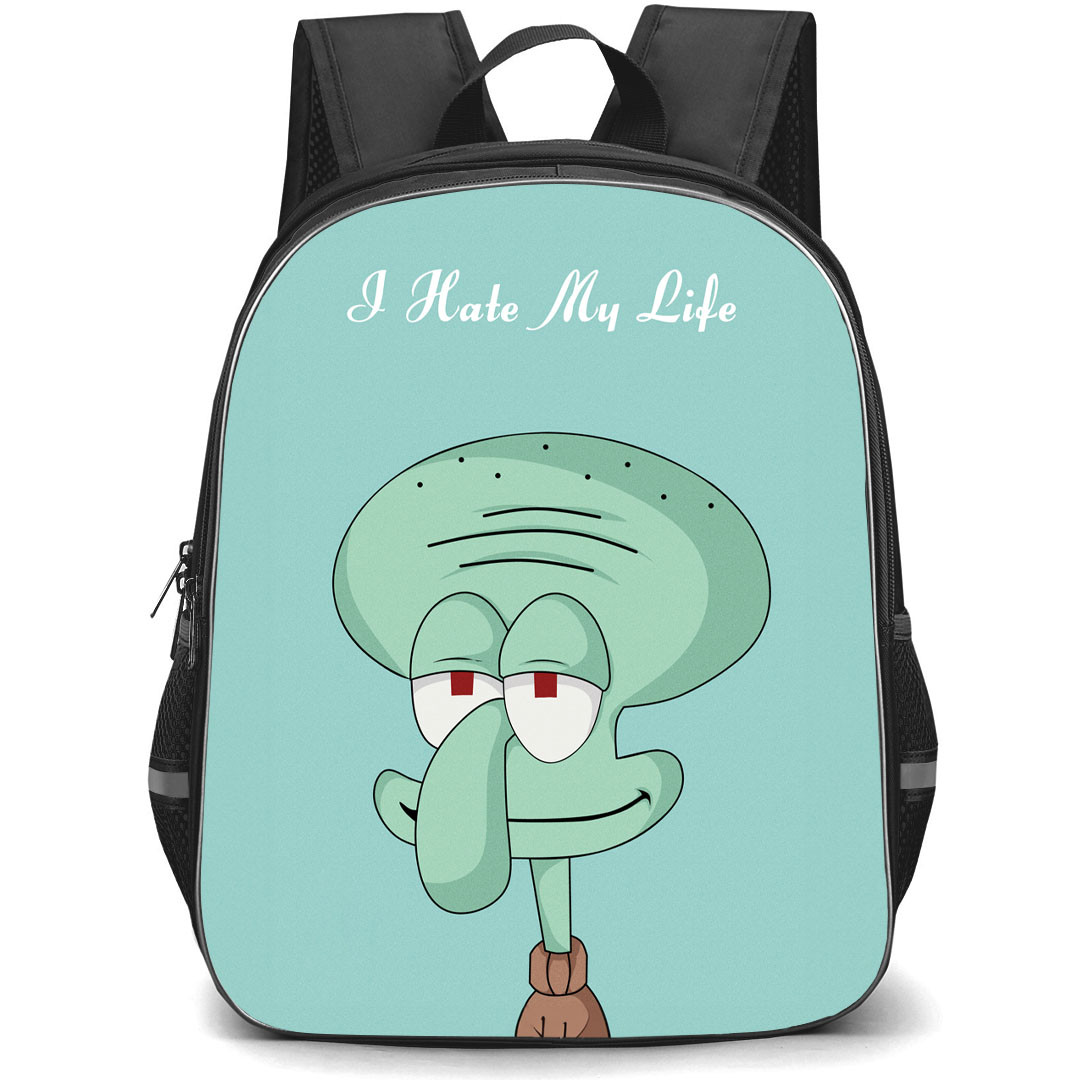 SpongeBob Squidward Backpack StudentPack - Squidward Portrait I hate My life Cyan Background