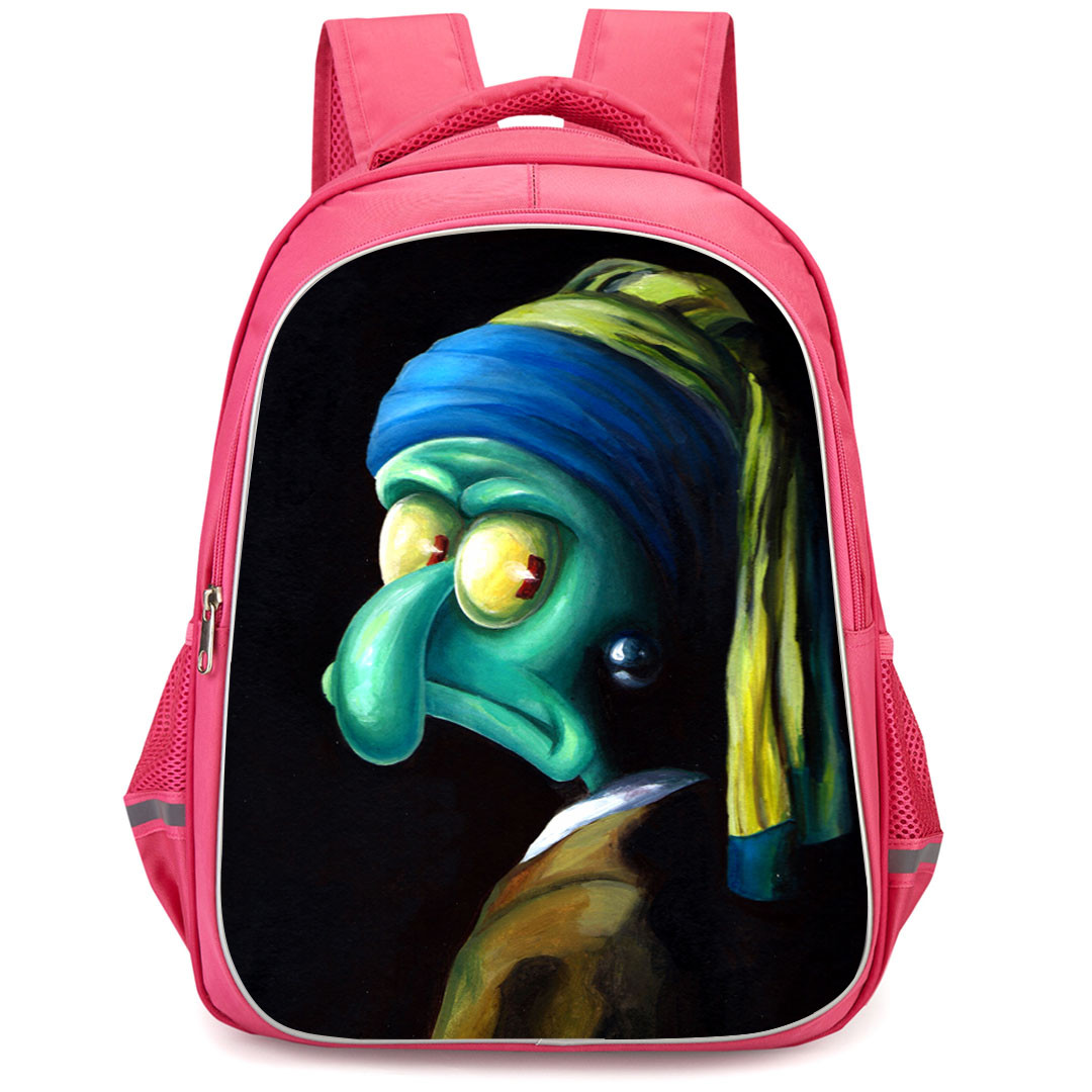 SpongeBob Squidward Backpack StudentPack - Squidward Side Portrait Oil Paint On Black Background