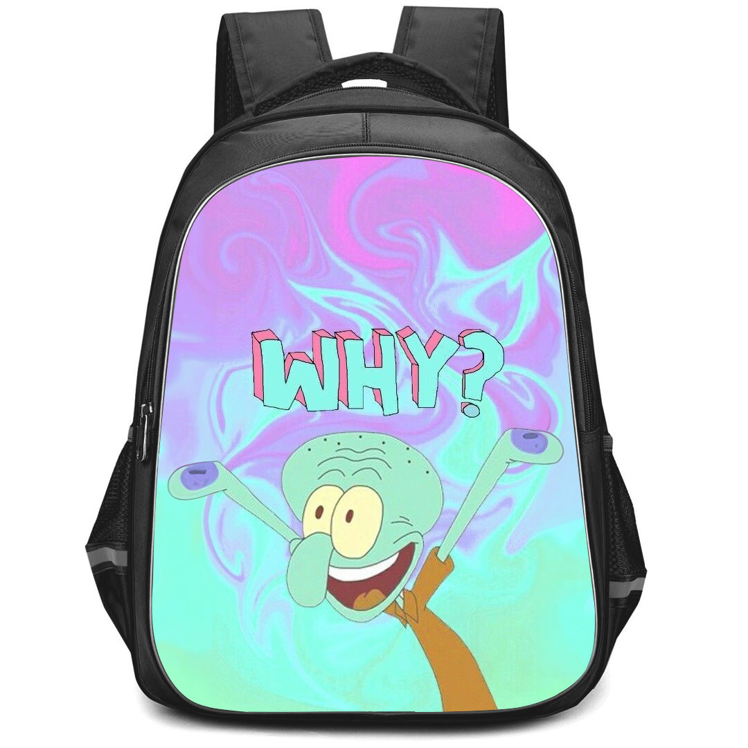 SpongeBob Squidward Backpack StudentPack - Squidward Why Poster Pink And Cyan Background