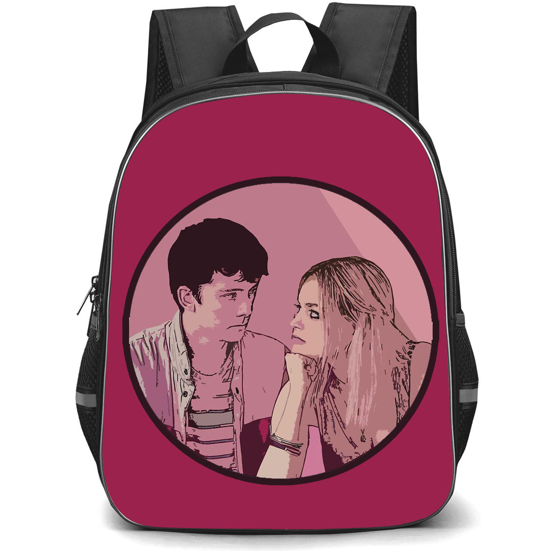 Sex Education Backpack StudentPack - Sex Education Maeve Wiley And Otis Milburn Illustration On Red Background