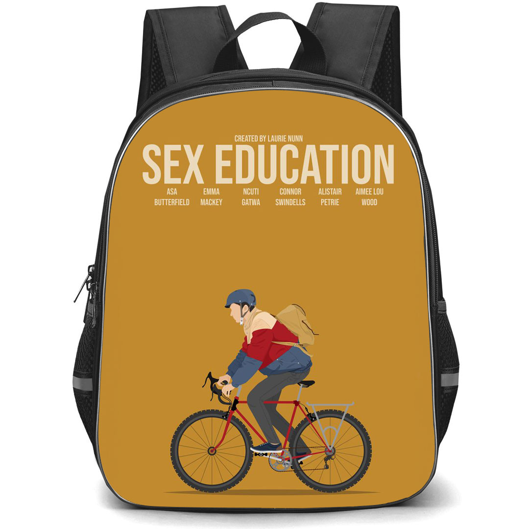 Sex Education Otis Milburn Backpack StudentPack - Otis Milburn Riding Cycle On Brown Background
