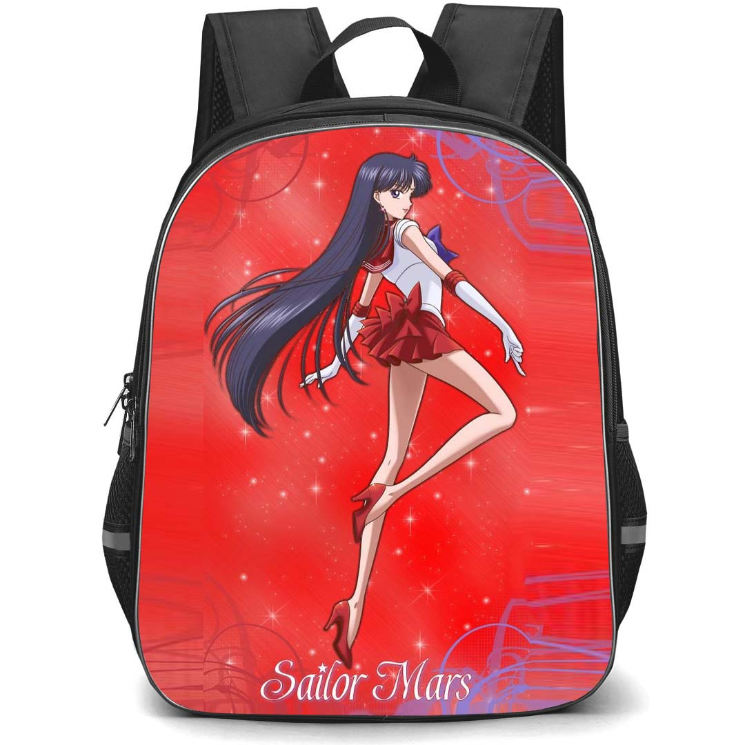 Sailor Moon Sailor Mars Backpack StudentPack - Sailor Moon Sailor Mars Showing Hairs On Red Background