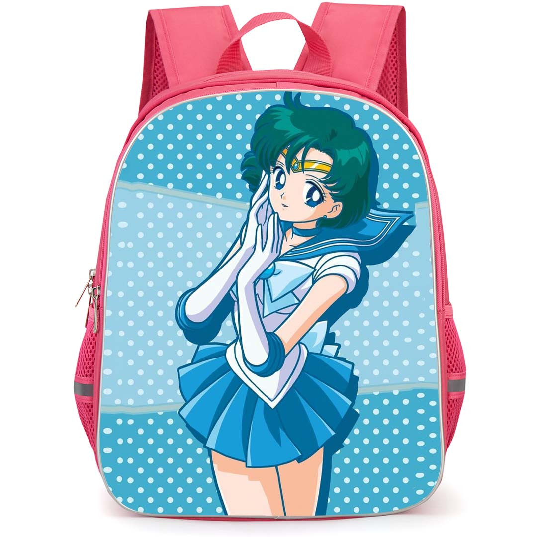 Sailor Moon Sailor Mercury Backpack StudentPack - Sailor Moon Sailor Mercury Standing On Blue Dot Background