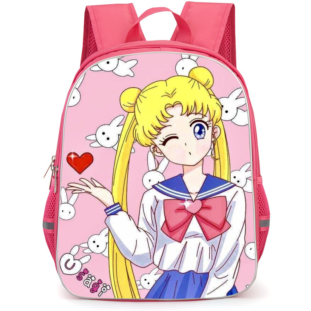 Sailor Moon Backpack StudentPack - Sailor Moon On Pattern Art Pink Background