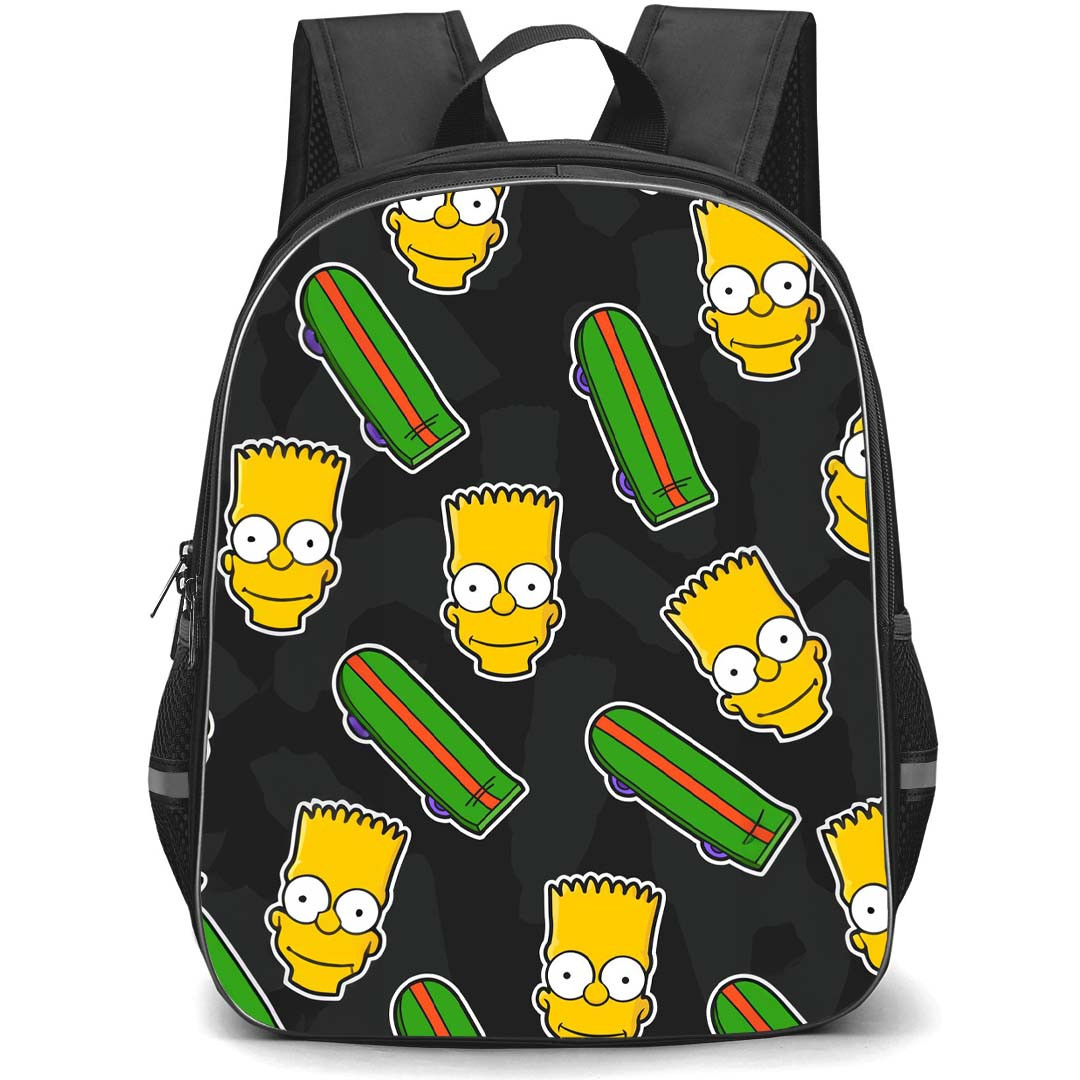 The Simpsons Bart Backpack StudentPack - Bart Avatar And Skateboard Pattern Art On Black Background