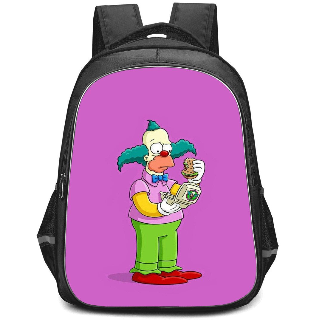 The Simpsons Krusty The Clown Backpack StudentPack - Krusty The Clown Eating Burger On Purple Background