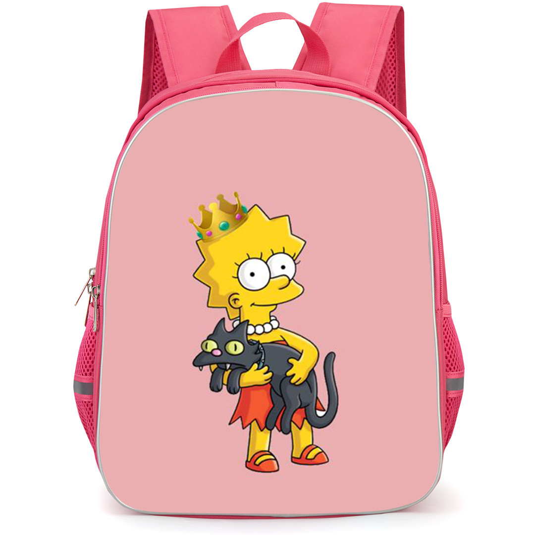 The Simpsons Lisa Backpack StudentPack - Lisa Holding Snowball On Pink Background