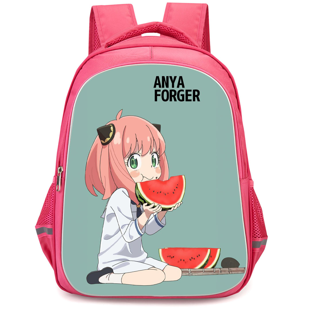 Spy X Family Anya Forger Backpack StudentPack - Anya Forger Eating Watermelon On Green Background