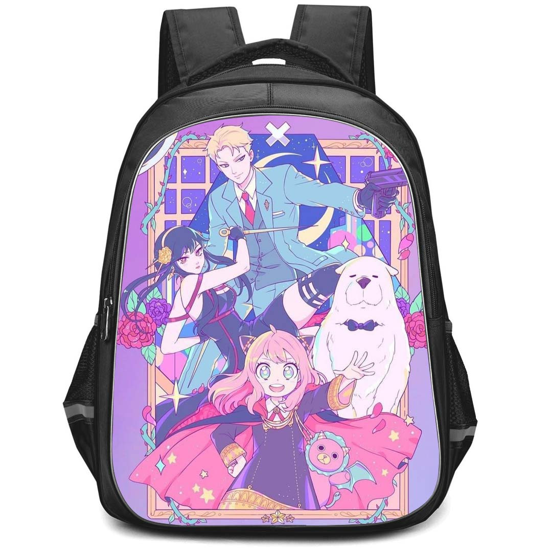 Spy X Family Backpack StudentPack - Spy X Family Graphic Illustration Art On Purple Background