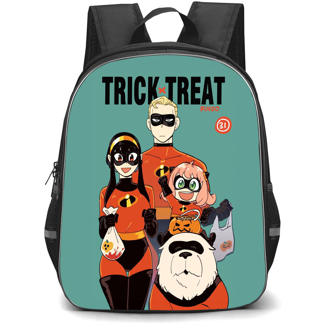 Spy X Family Backpack StudentPack - Spy X Family Wear The Incredibles Costume Green Background